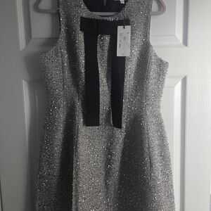 Chic Silver Mini Dress with Black Bow
